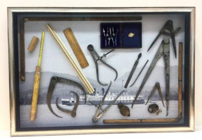 Shadow box frame with Mariners Tools